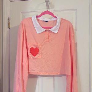 SHEIN crop pink collared long sleeve top - Size 4xl